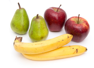Juicy pears, apples. On a white background