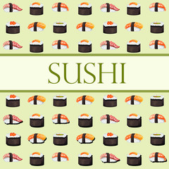 Sushi and rolls. Template with space for text 