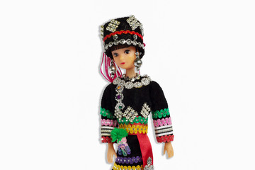 Ethnic and cultural doll dress isolated indigenous tribes white background