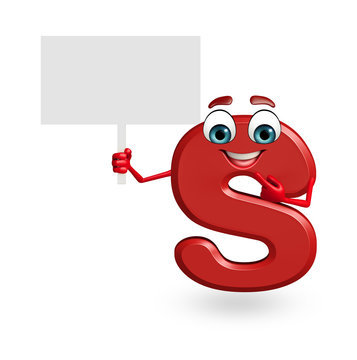 Cartoon Character of alphabet S with sign