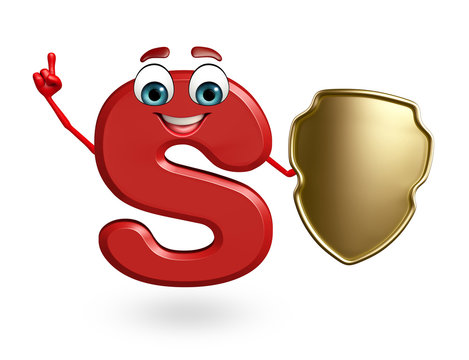 Cartoon Character of alphabet S with shield