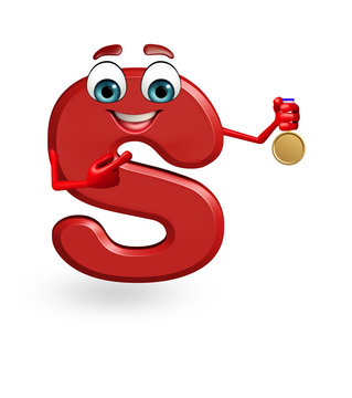 Cartoon Character of alphabet S with medal