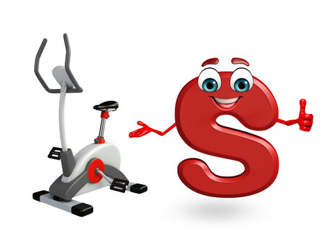 Cartoon Character of alphabet S with exercising machine