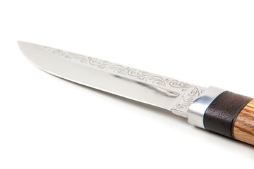 hunting knife with wooden handle, isolated