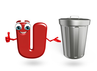 Cartoon Character of alphabet U with dustbin