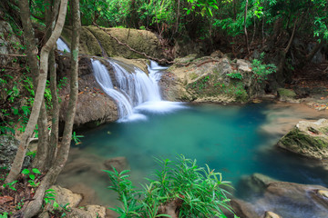 Blue waterfall in Huay Mae Kamin Kanjanaburi Thailand