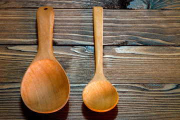 wooden spoon on table.