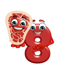 cartoon character of eight digit with meat steak
