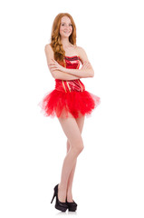 Red hair girl in carnival costume isolated on white