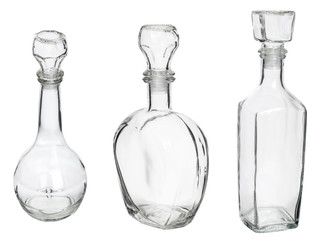 Empty glass bottles collection, isolated