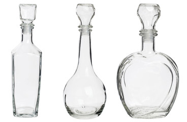Empty glass bottles collection, isolated