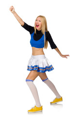 Woman cheerleader isolated on the white
