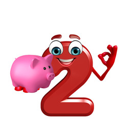 cartoon character of two digit with piggy bank