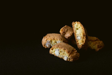 Cantuccini cookies on black background