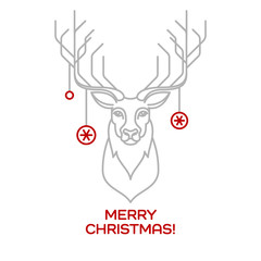 Christmas deer. Line art. Vector illustration