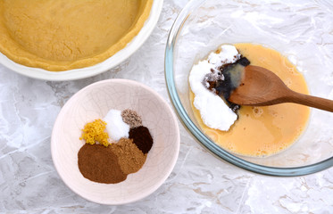 Ingredients for pumpkin pie filling