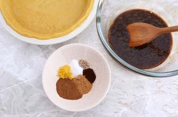 First steps of making pumpkin pie
