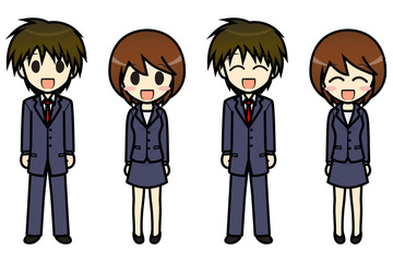 シンプルキャラクター　会話・表情イラスト集　ビジネス男女　直立ポーズ