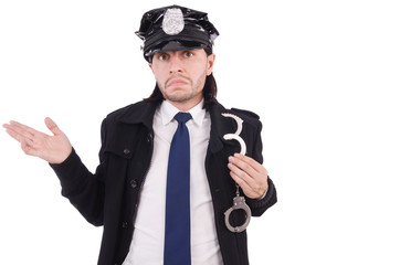 Funny policeman isolated on the white