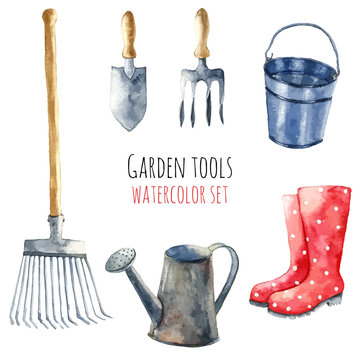 Watercolor Garden Tools.