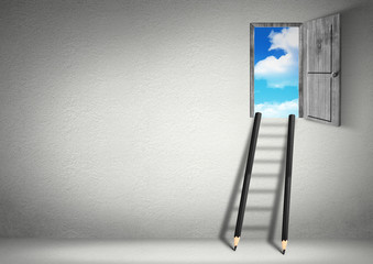 success creative concept, stairs from pencils to sky