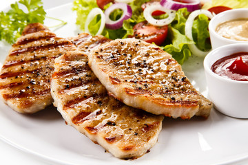 Grilled steaks and vegetables 