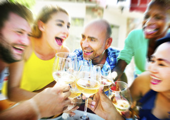 Friends Drinking Lunch Outdoors Party