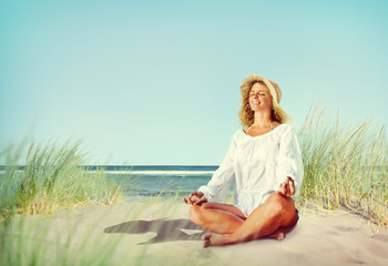 Fototapeta na wymiar Woman doing Meditation with Nature Peaceful Concept