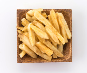 french fries on wood plate