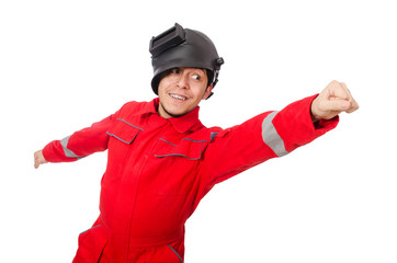 Funny welder isolated on white