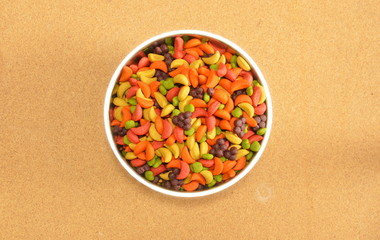 bird food on stainless bowl