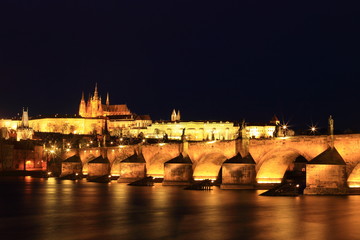 Prague caste and the Charles bridge at the night, Praque, Czech Republic