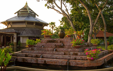 Asian style pavilion and the fountain