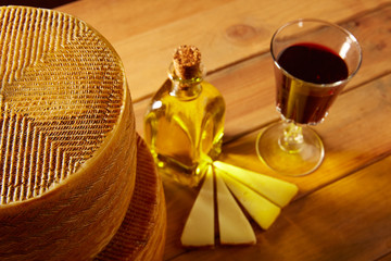 Manchego cheese from Spain in wooden table