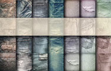 Collage set of jeans background with blank for text
