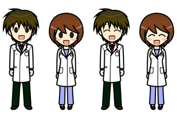 シンプルキャラクター　会話・表情イラスト集　医師 男女 直立ポーズ