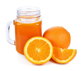 Naklejka na ściany i meble Full glass of orange juice and Orange fruit isolated on white ba