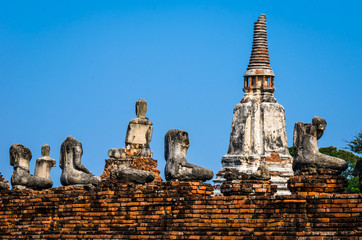 Buddha carved stone at Wat chaiwatthanaram,World Heritage Site in Ayutthaya, thailand