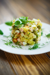 vegetable salad with pickled cucumbers
