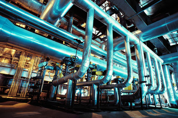 Industrial zone, Steel pipelines in blue tones