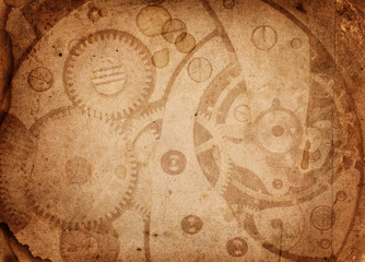 Gears and cogs worn paper background