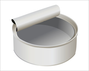 Open empty metal can isolated on white background 