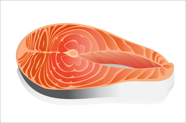 Salmon steak red fish on a white background.