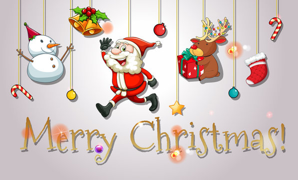 Christmas card with Santa and snowman