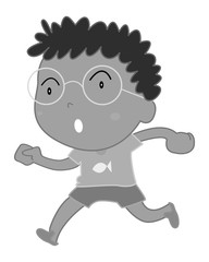 Little boy with glasses running