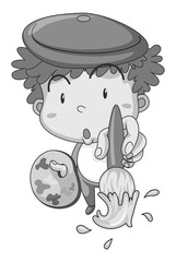 Artist holding paints and paintbrush