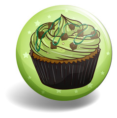 Green tea cupcake on round badge