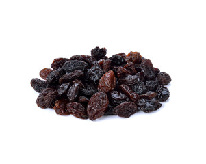 Dried raisins on a white background