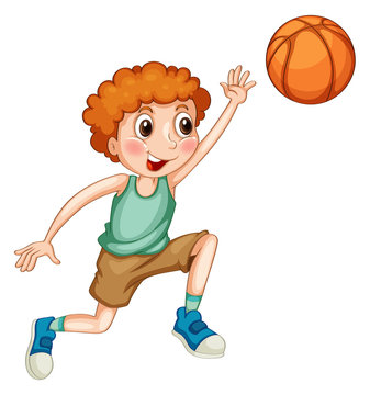 Boy playing basketball alone