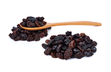 Dried raisins on a white background